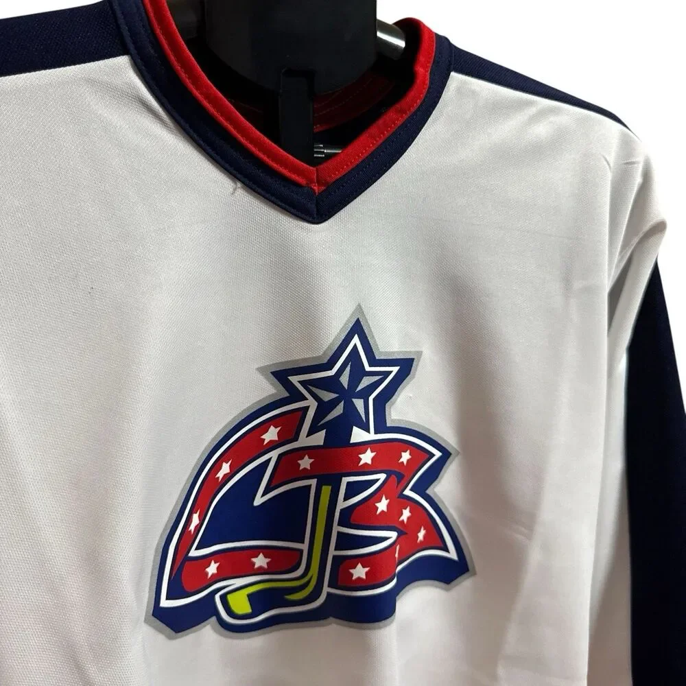 NWT Authentic‎ Ccm Columbus Blue Jackets Jersey Boys XL Mic 90s Vintage White